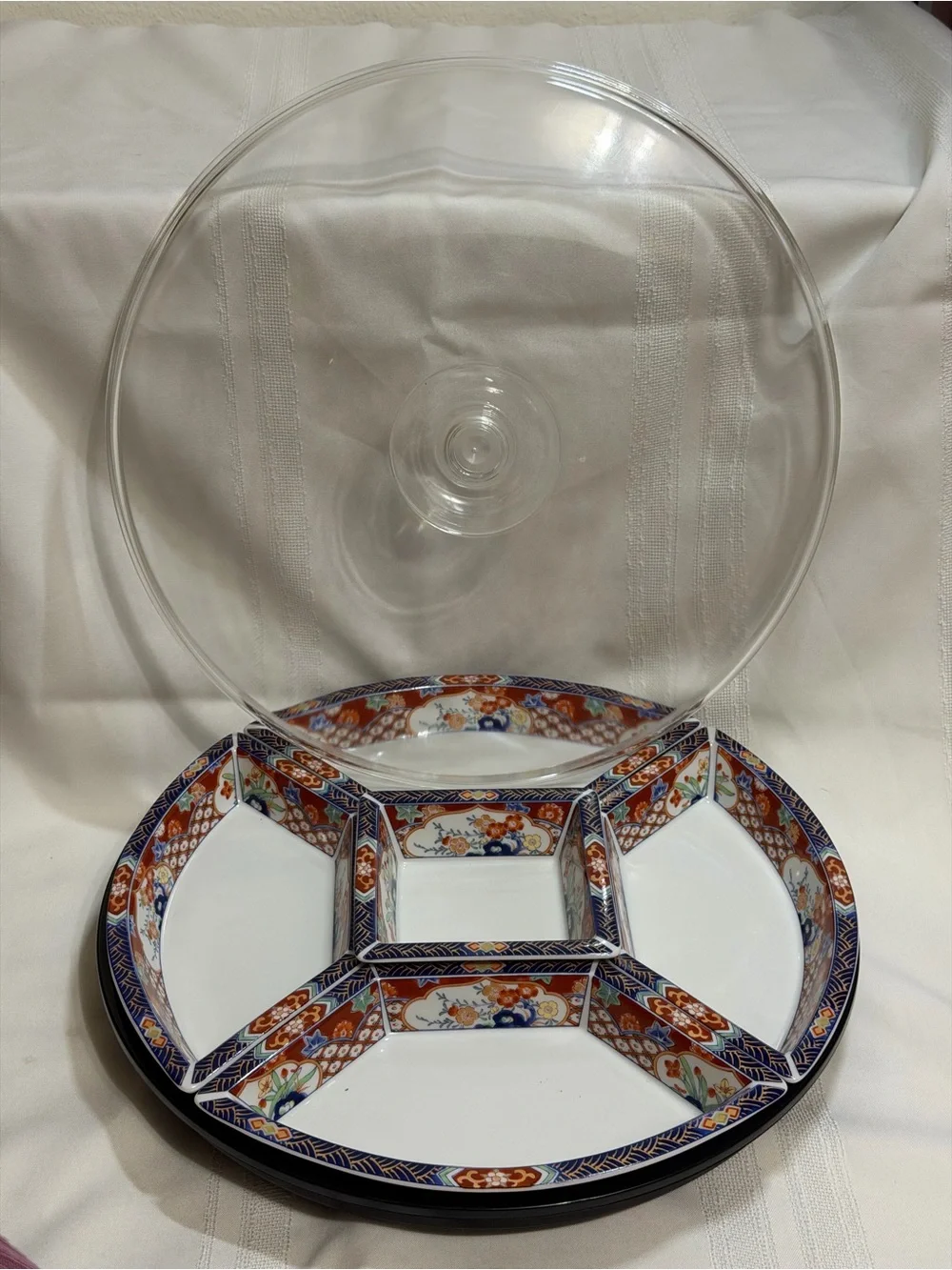 Vintage IMARI Lazy Susan Condiment Appetizer Porcelain Serving Dish Set With Lid